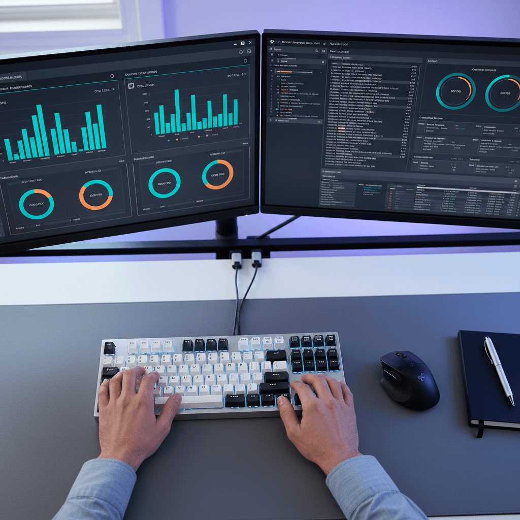 Laptop displaying Cyndelos tracker monitoring dashboard with data visualizations